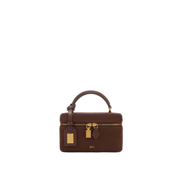 JW PEI Cleo Faux Suede Box Shape Top Handle Bag in Chocolate Brown