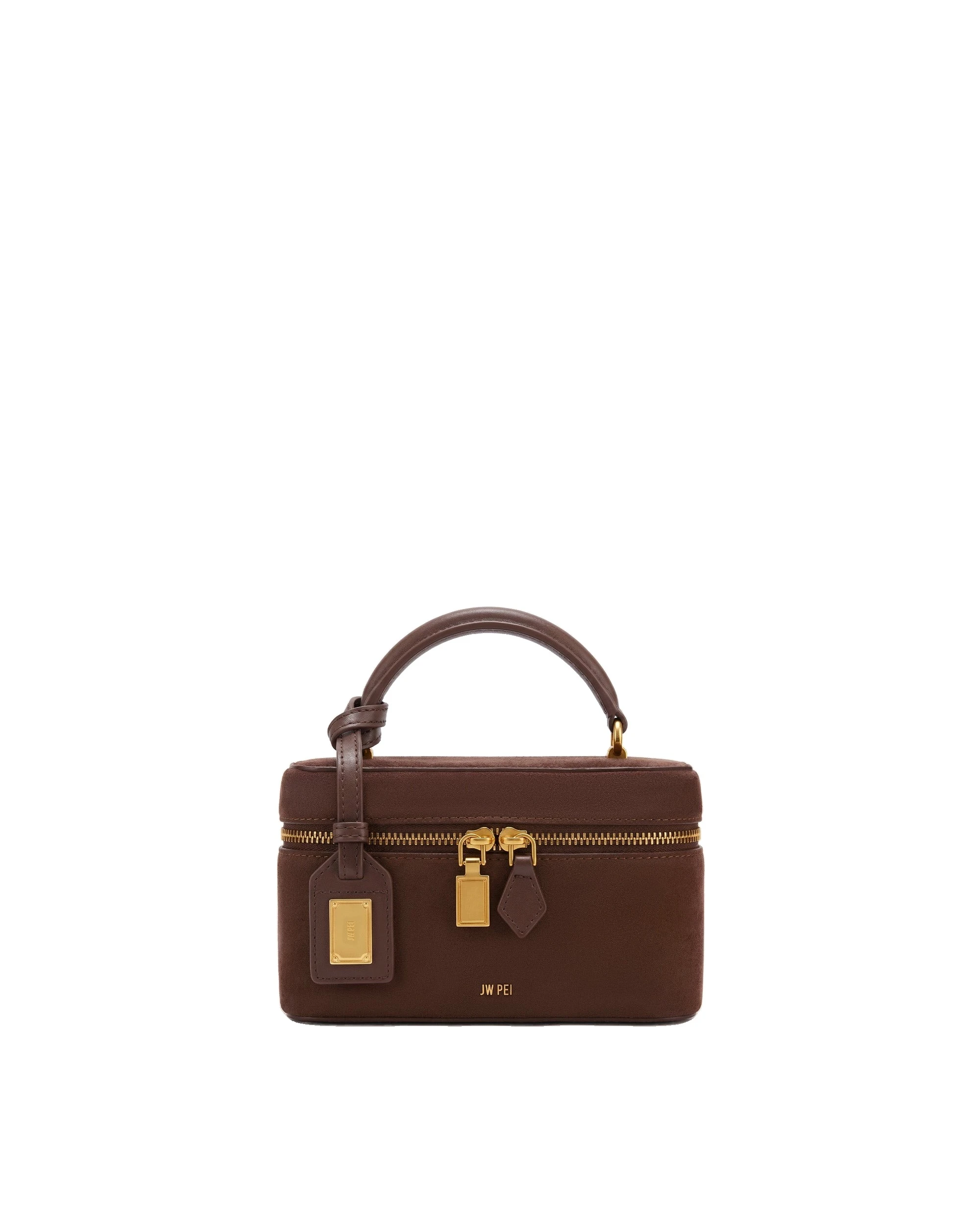 JW PEI Cleo Faux Suede Box Shape Top Handle Bag in Chocolate Brown | Totes & Top-Handle Bags | Luxury Shoes JW PEI Cleo Faux Suede Box Shape Top Handle Bag in Chocolate Brown