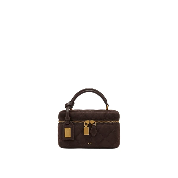 JW PEI Cleo Faux Suede Box Shape Top Handle Bag in Dark Chocolate Brown