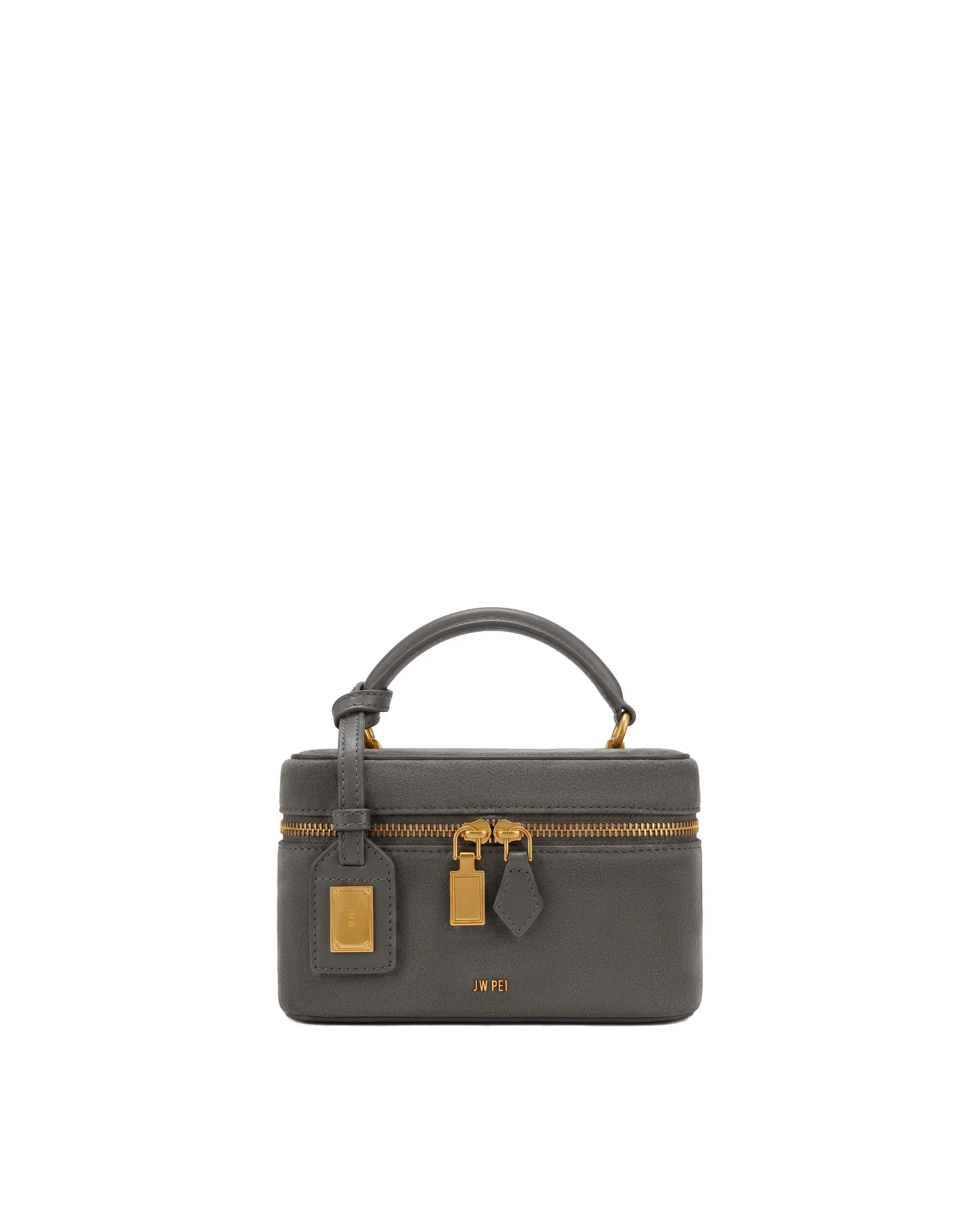 JW PEI Cleo Faux Suede Box Shape Top Handle Bag in Dark Gray | Totes & Top-Handle Bags | Luxury Shoes JW PEI Cleo Faux Suede Box Shape Top Handle Bag in Dark Gray