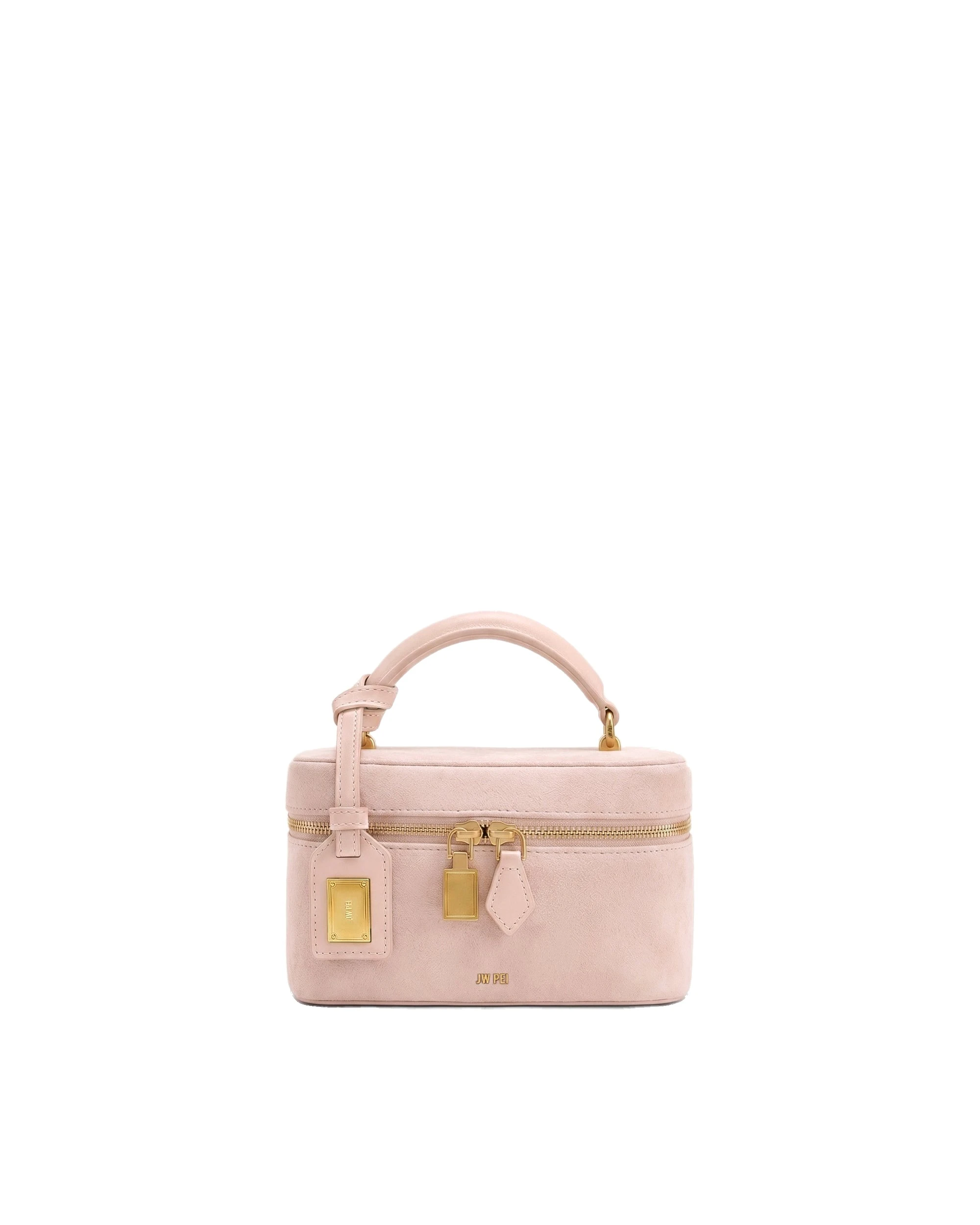 JW PEI Cleo Faux Suede Box Shape Top Handle Bag in Pink | Totes & Top-Handle Bags | Luxury Shoes JW PEI Cleo Faux Suede Box Shape Top Handle Bag in Pink
