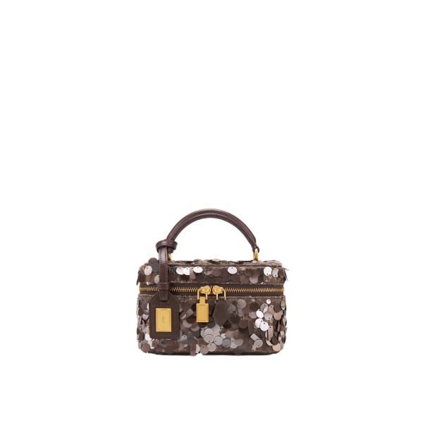 JW PEI Cleo Metallic Sequin Box Shape Top Handle Bag in Brown