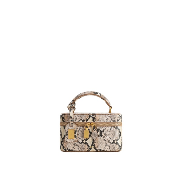 JW PEI Cleo Snake-Embossed Box Shape Top Handle Bag in Beige