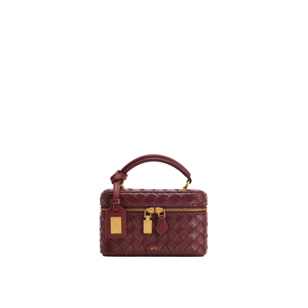 JW PEI Cleo Woven Texture Box Shape Top Handle Bag in Claret