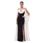 JW PEI Crystal Shoulder Cape Maxi Dress