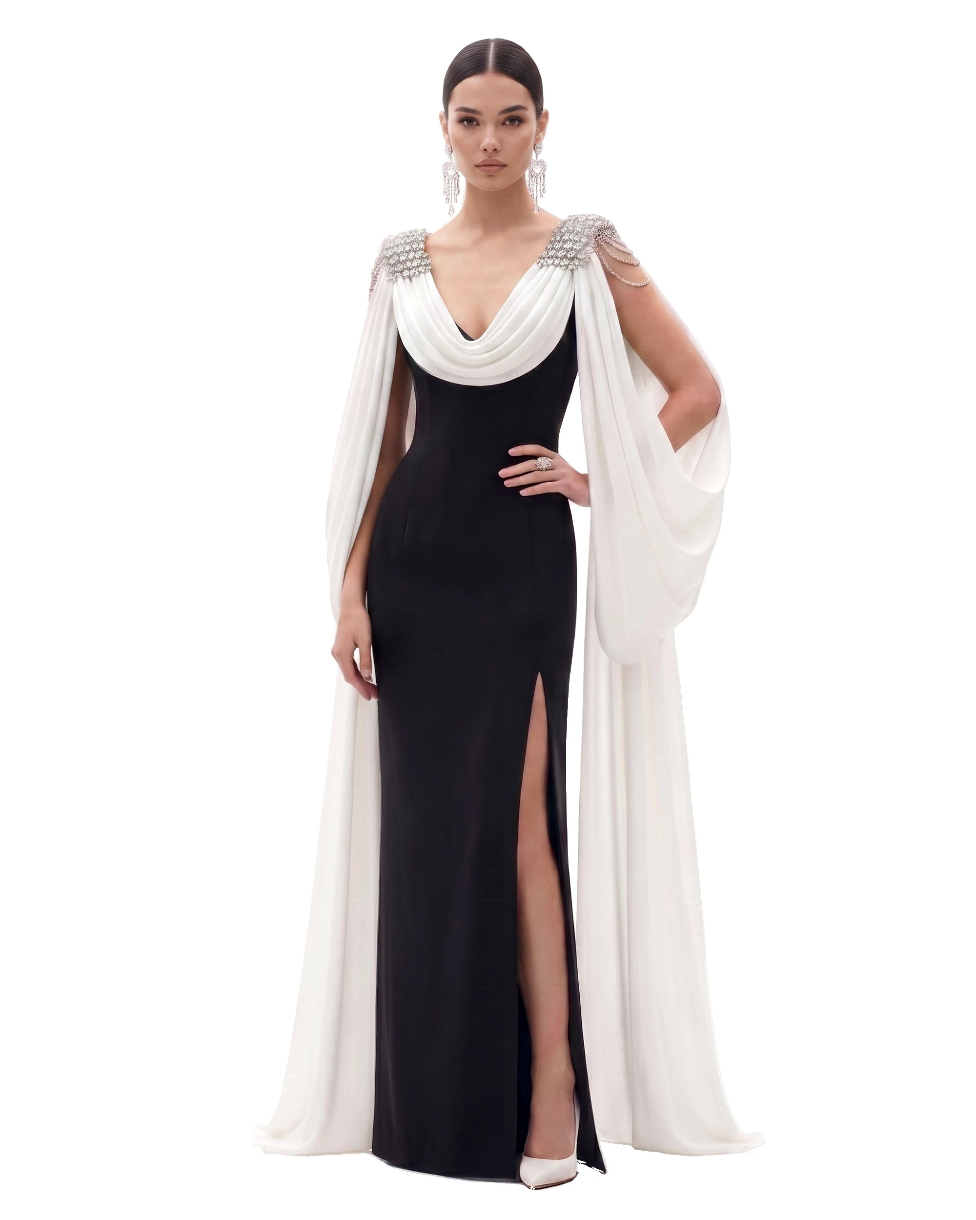 JW PEI maxi dress | Los Angeles Vegan Fashion Dresses | Luxury Shoes JW PEI Crystal Shoulder Cape Maxi Dress