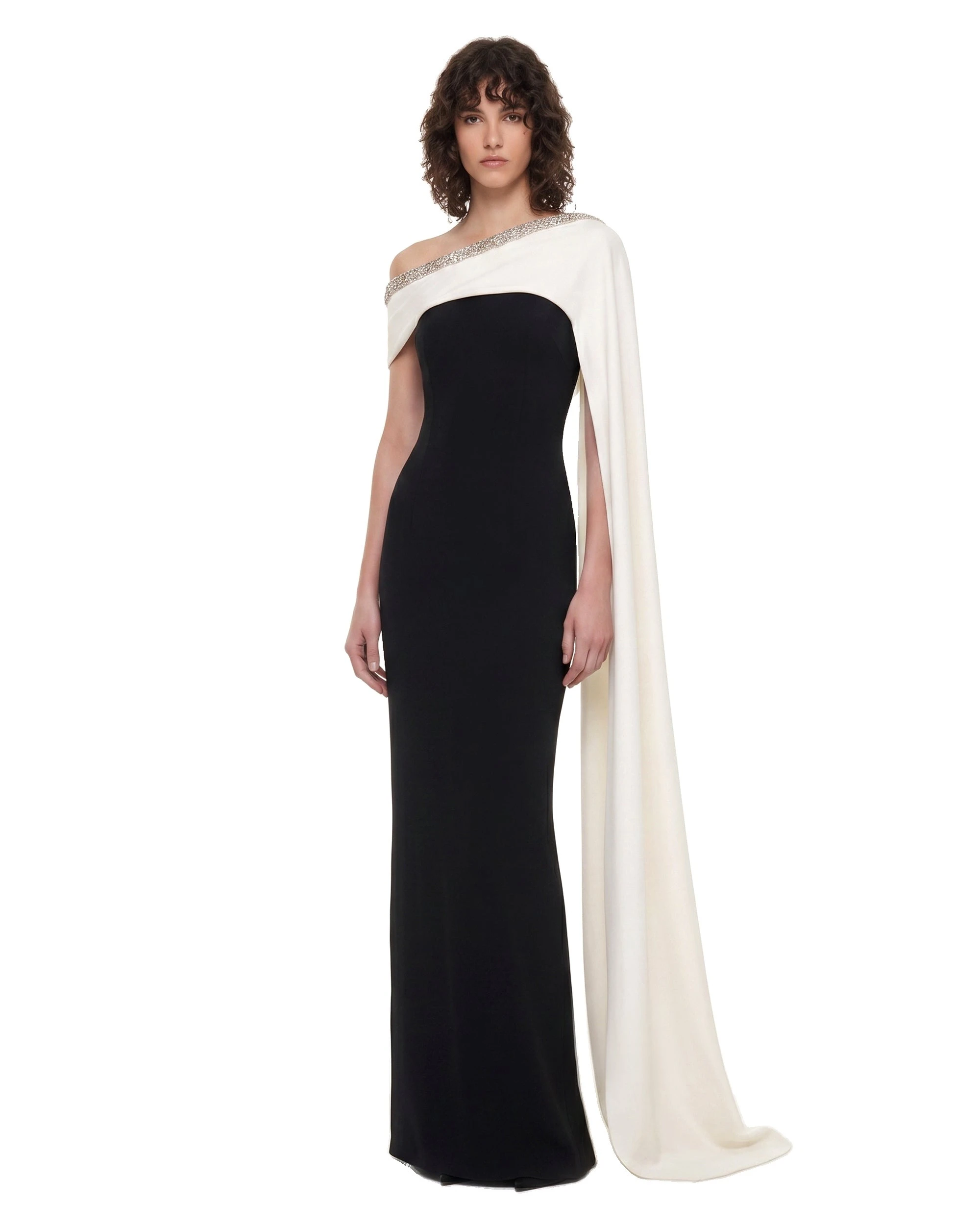 JW PEI maxi dress | Los Angeles Vegan Fashion Dresses | Luxury Shoes JW PEI Crystal-Trim Cape Maxi Dress