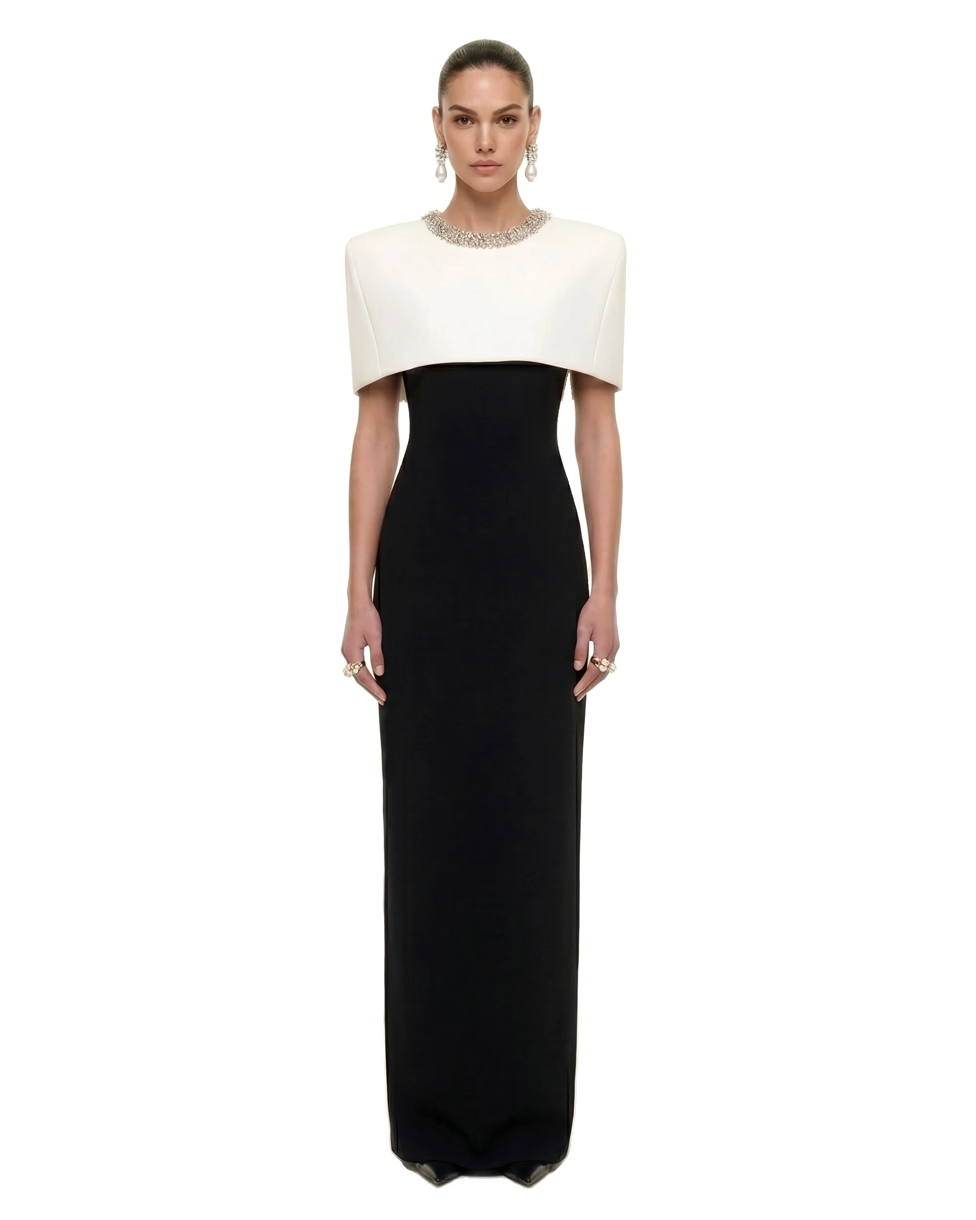 JW PEI maxi dress | Los Angeles Vegan Fashion Dresses | Luxury Shoes JW PEI Crystal-Trim Capelet Maxi Dress