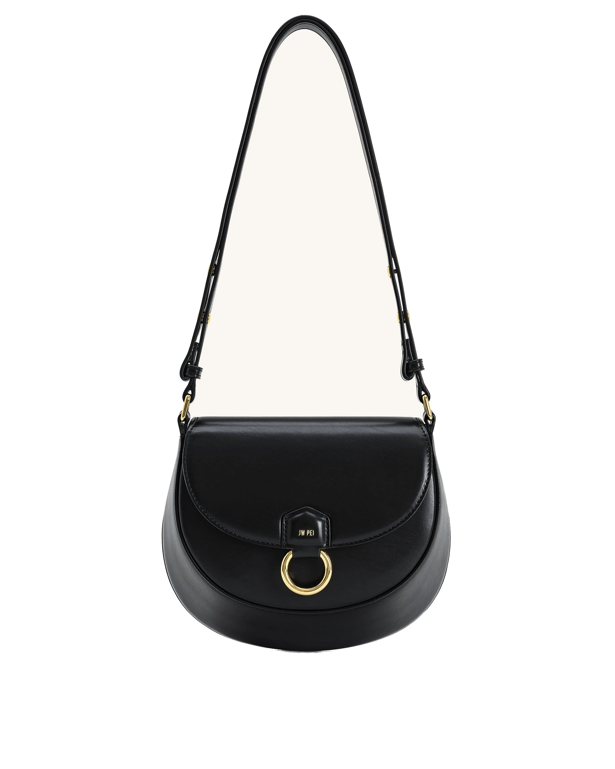 JW PEI Diana Ring Flap Saddle Bag in Black | Shoulder & Crossbody Bags | Luxury Shoes JW PEI Diana Ring Flap Saddle Bag in Black