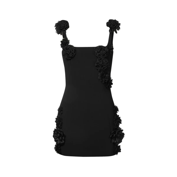 JW PEI Elaina Black Rosette Applique Mini Dress