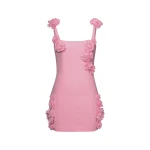 JW PEI Elaina Pink Rosette Applique Mini Dress
