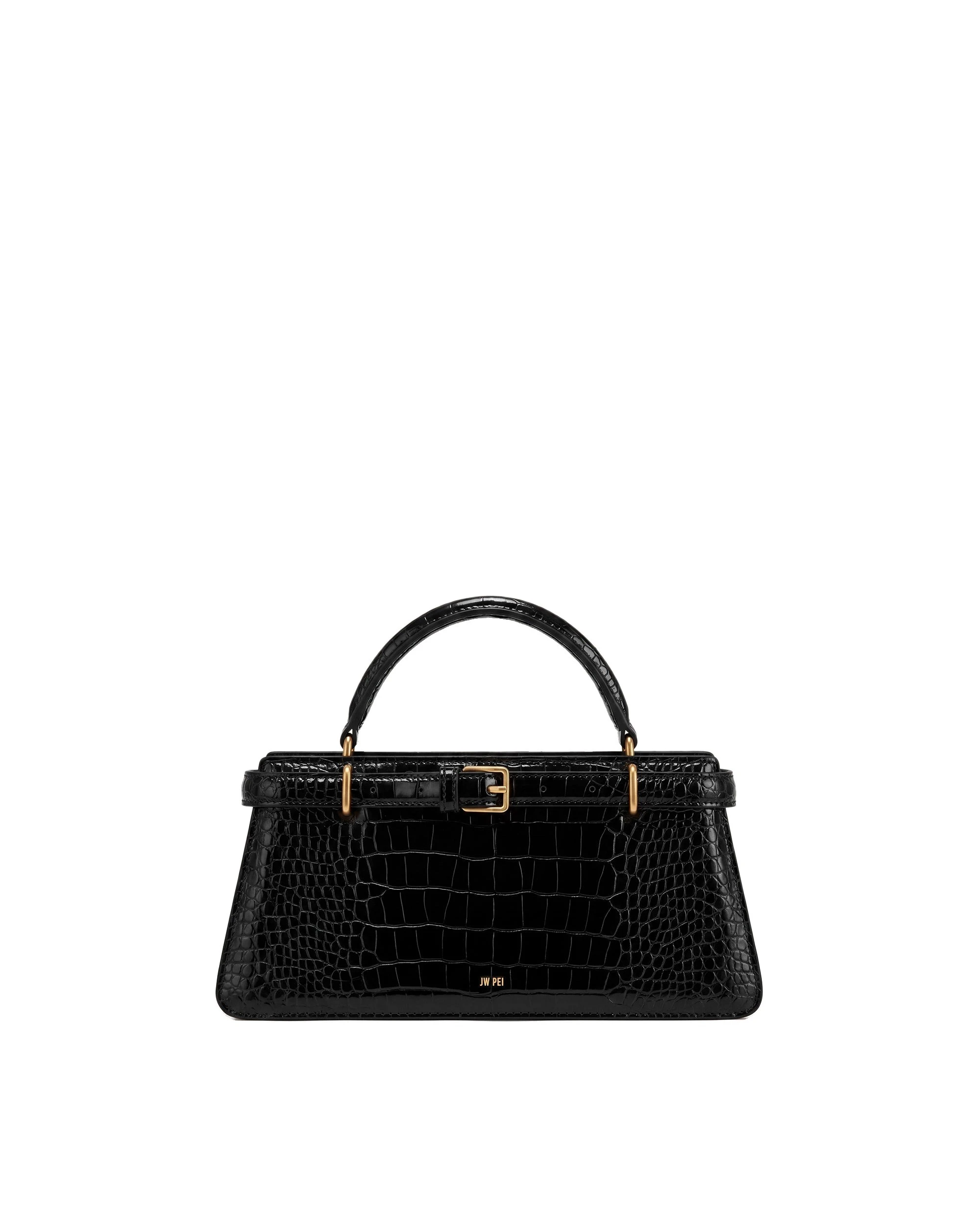 JW PEI Elena Classic Top Handle Bag in Black Croc | Totes & Top-Handle Bags | Luxury Shoes JW PEI Elena Classic Top Handle Bag in Black Croc
