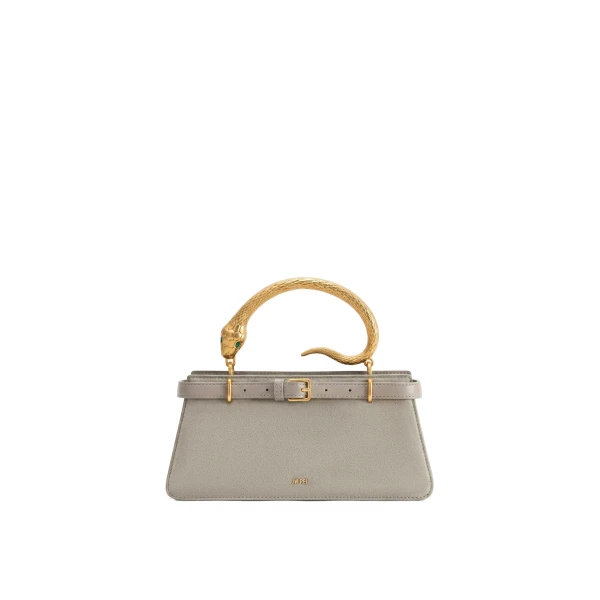 JW PEI Elena Snake Handle Faux Suede Top Handle Bag in Taupe