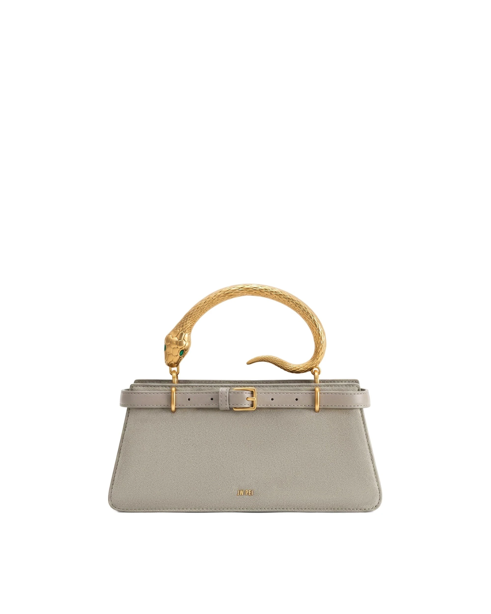 JW PEI Elena Snake Handle Faux Suede Top Handle Bag in Taupe | Totes & Top-Handle Bags | Luxury Shoes JW PEI Elena Snake Handle Faux Suede Top Handle Bag in Taupe