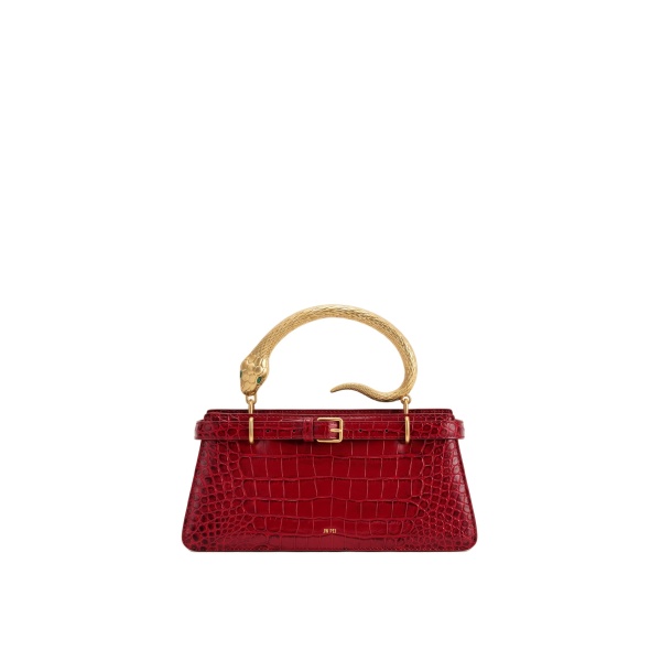 JW PEI Elena Snake Handle Top Handle Bag in Burgundy Croc
