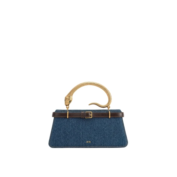 JW PEI Elena Snake Handle Top Handle Bag in Dark Blue Denim