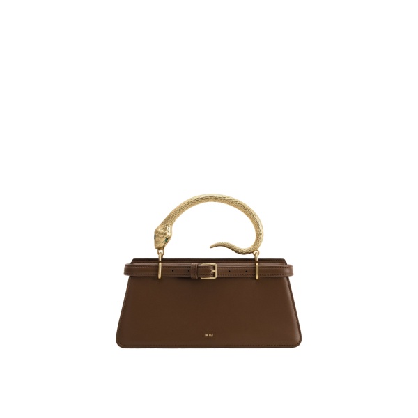 JW PEI Elena Snake Handle Top Handle Bag in Dark Brown