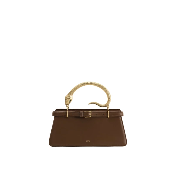 JW PEI Elena Snake Handle Top Handle Bag in Dark Brown