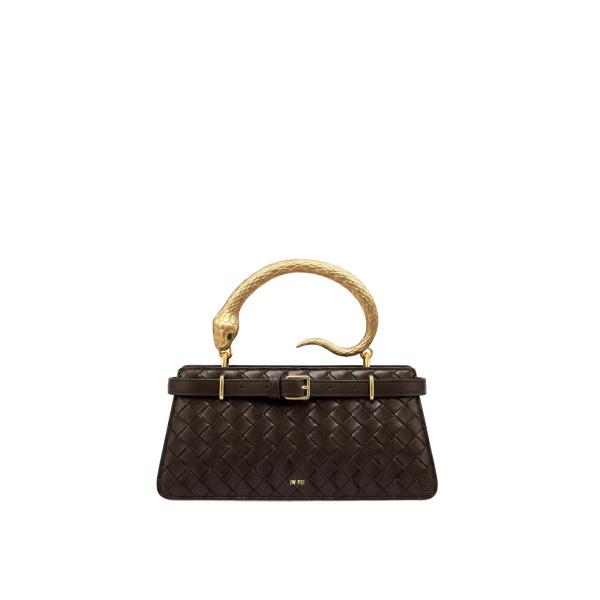 JW PEI Elena Snake Handle Woven Texture Top Handle Bag in Espresso