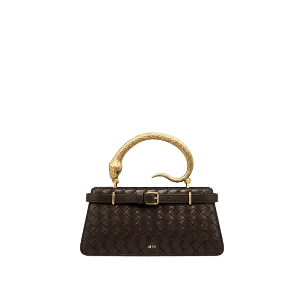 JW PEI Elena Snake Handle Woven Texture Top Handle Bag in Espresso
