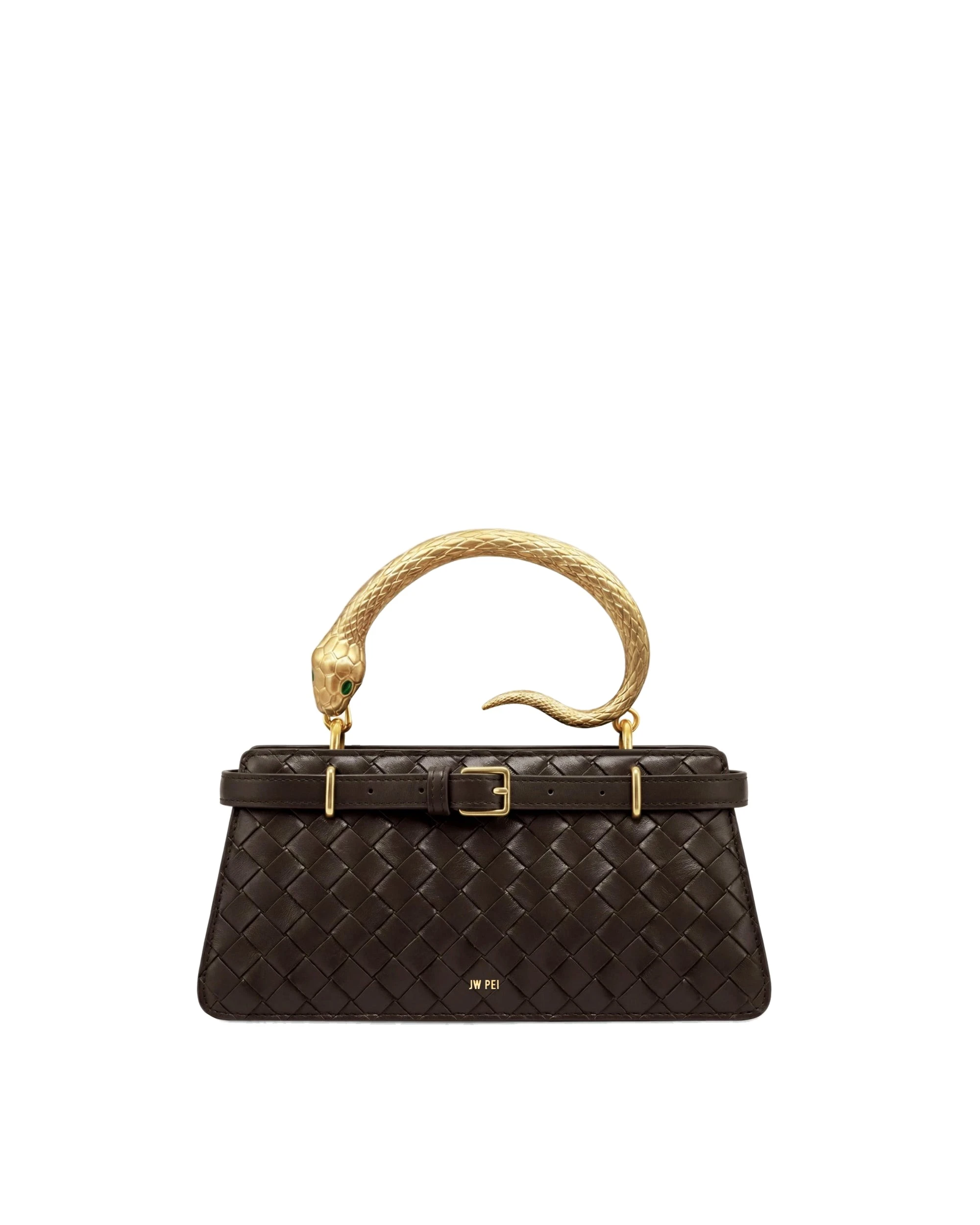 JW PEI Elena Snake Handle Woven Texture Top Handle Bag in Espresso | Totes & Top-Handle Bags | Luxury Shoes JW PEI Elena Snake Handle Woven Texture Top Handle Bag in Espresso