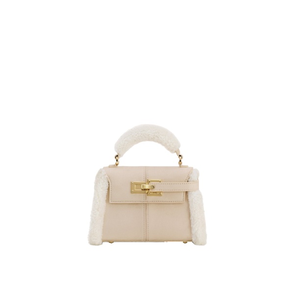 JW PEI Elise Faux Suede Shearling Trim Top Handle Bag in Taupe