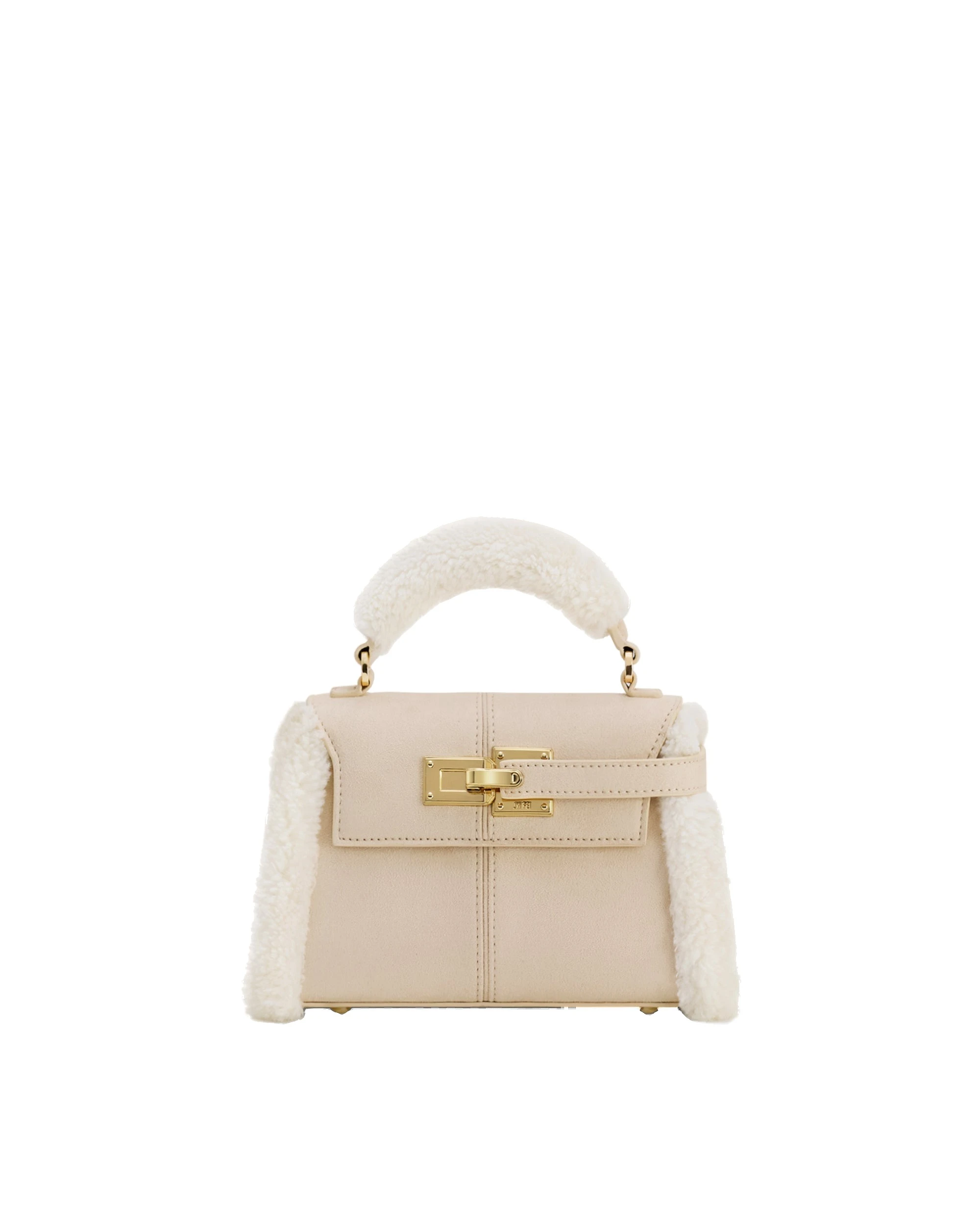 JW PEI Elise Faux Suede Shearling Trim Top Handle Bag in Taupe | Totes & Top-Handle Bags | Luxury Shoes JW PEI Elise Faux Suede Shearling Trim Top Handle Bag in Taupe