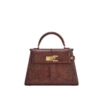 JW PEI Elise Large Croc-Embossed Top Handle Bag in Chestnut Brown