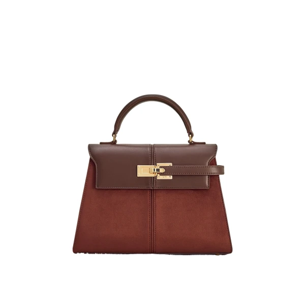 JW PEI Elise Large Faux Suede Top Handle Bag in Mocha Brown