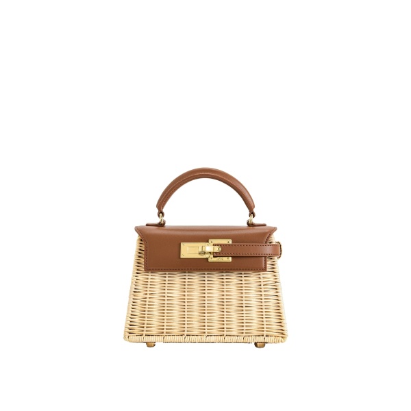 JW PEI Elise Natural Rattan Weaving Handbag in Brown Rattan