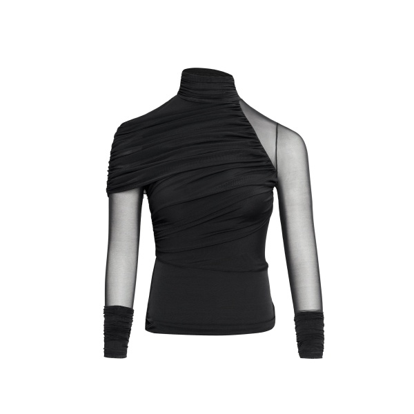 JW PEI Ella Sheer Ruched Turtleneck Top