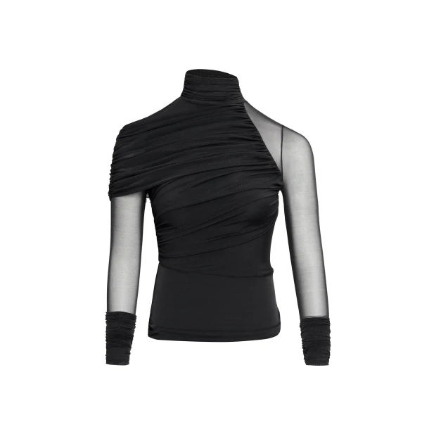 JW PEI Ella Sheer Ruched Turtleneck Top