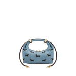 JW PEI Ellie Embroidery Metal Ring Embellished Top Handle Bag in Vintage Blue Denim