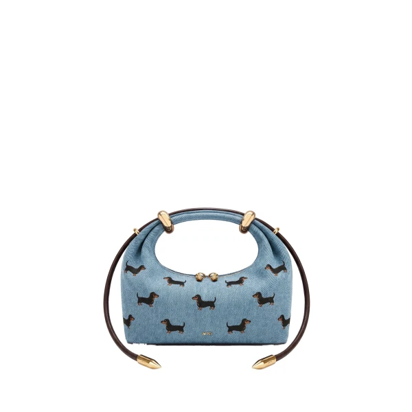JW PEI Ellie Embroidery Metal Ring Embellished Top Handle Bag in Vintage Blue Denim
