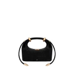 JW PEI Ellie Faux Suede Metal Ring Embellished Top Handle Bag in Black Croc