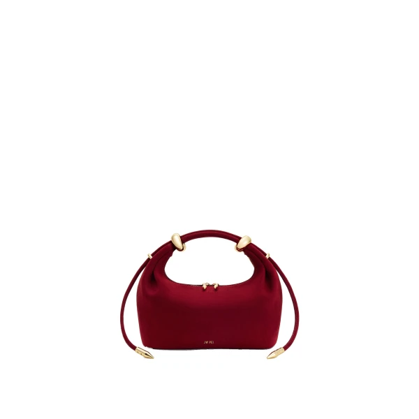 JW PEI Ellie Faux Suede Metal Ring Embellished Top Handle Bag in Burgundy