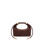 JW PEI Ellie Faux Suede Metal Ring Embellished Top Handle Bag in Chocolate Brown Croc