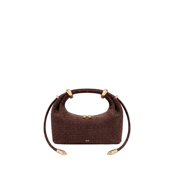 JW PEI Ellie Faux Suede Metal Ring Embellished Top Handle Bag in Chocolate Brown Croc