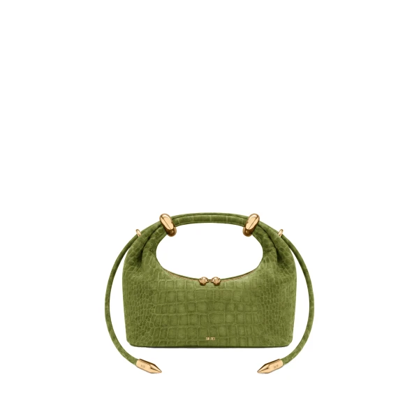 JW PEI Ellie Faux Suede Metal Ring Embellished Top Handle Bag in Green Croc