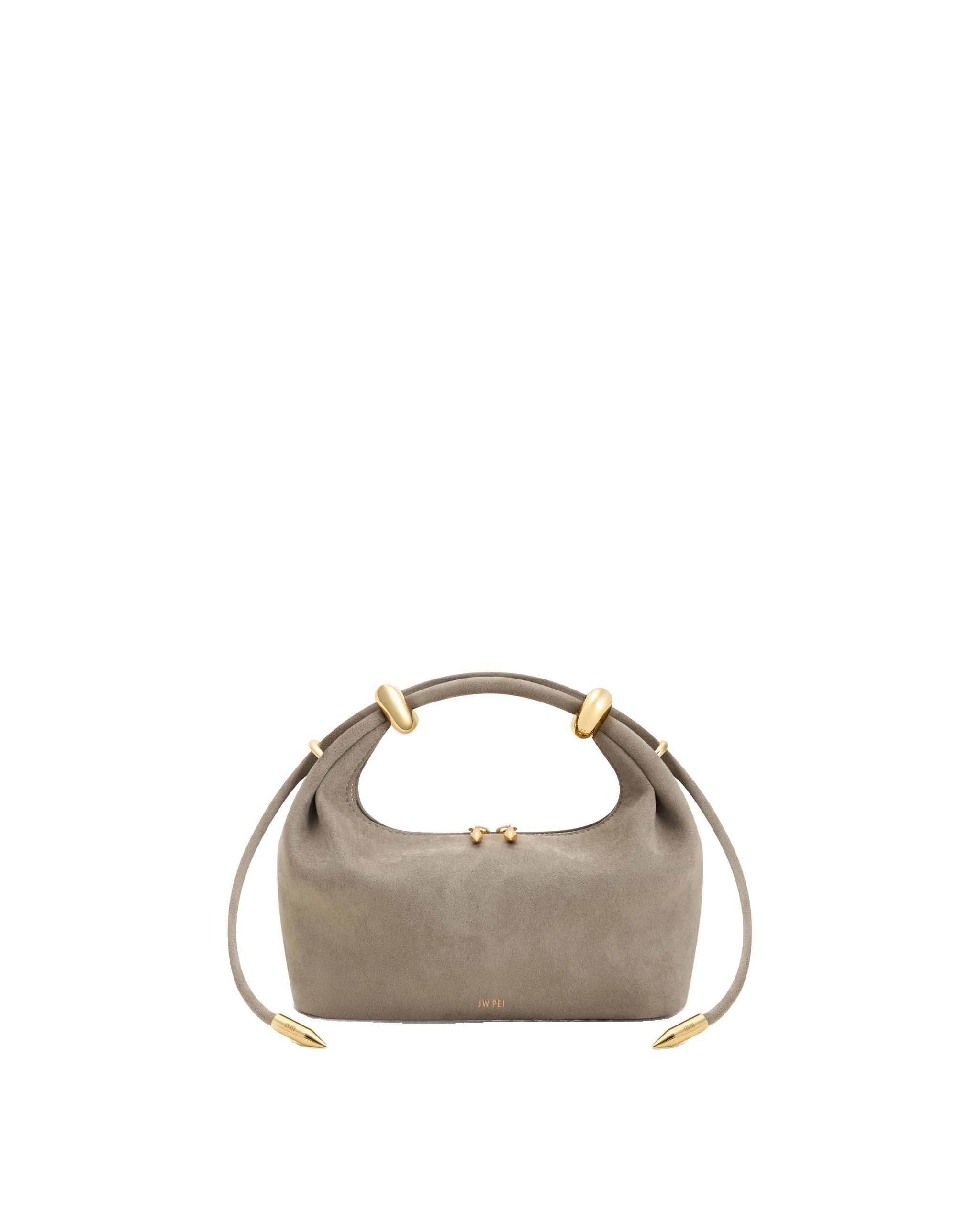 JW PEI Ellie Faux Suede Metal Ring Embellished Top Handle Bag in Grey | Totes & Top-Handle Bags | Luxury Shoes JW PEI Ellie Faux Suede Metal Ring Embellished Top Handle Bag in Grey