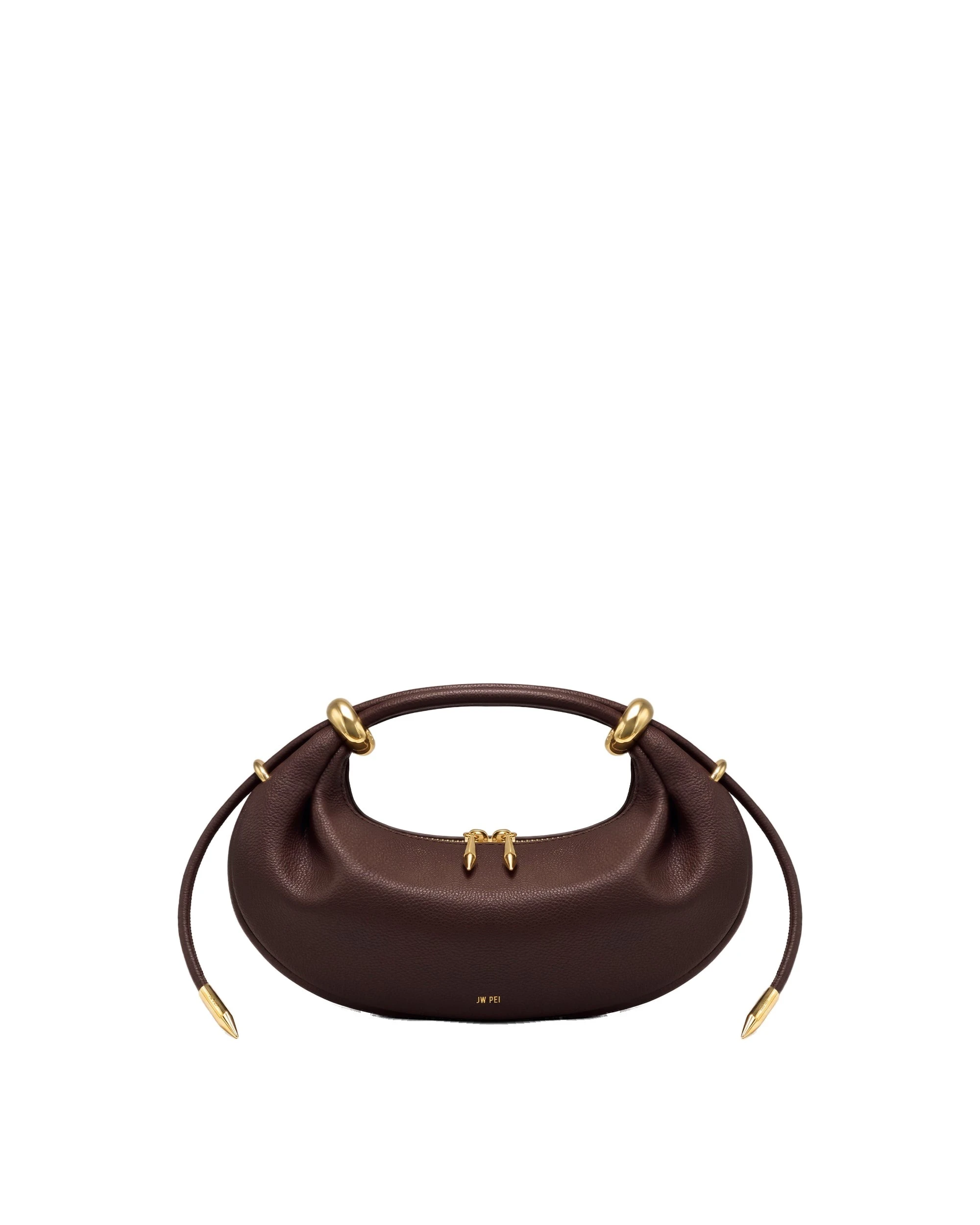 JW PEI Ellie Metal Ring Embellished Crescent Top Handle Bag in Dark Brown | Totes & Top-Handle Bags | Luxury Shoes JW PEI Ellie Metal Ring Embellished Crescent Top Handle Bag in Dark Brown