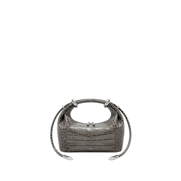JW PEI Ellie Metal Ring Embellished Top Handle Bag in Medium Gray Croc