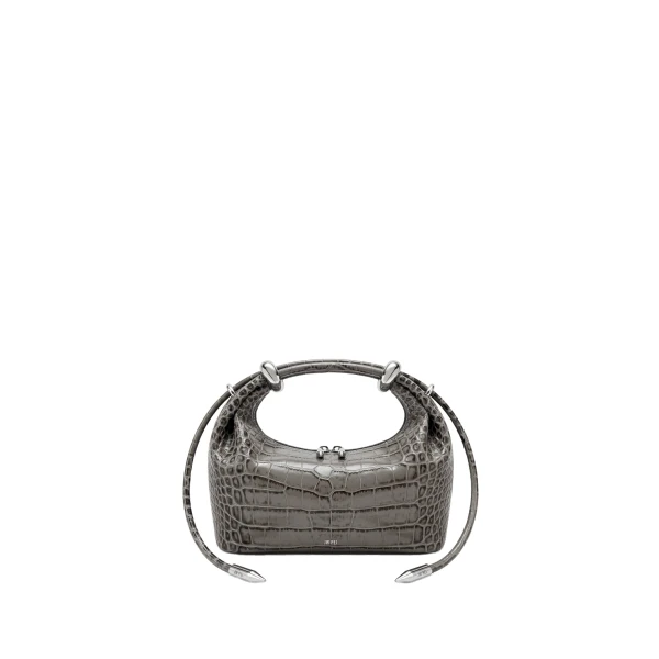 JW PEI Ellie Metal Ring Embellished Top Handle Bag in Medium Gray Croc