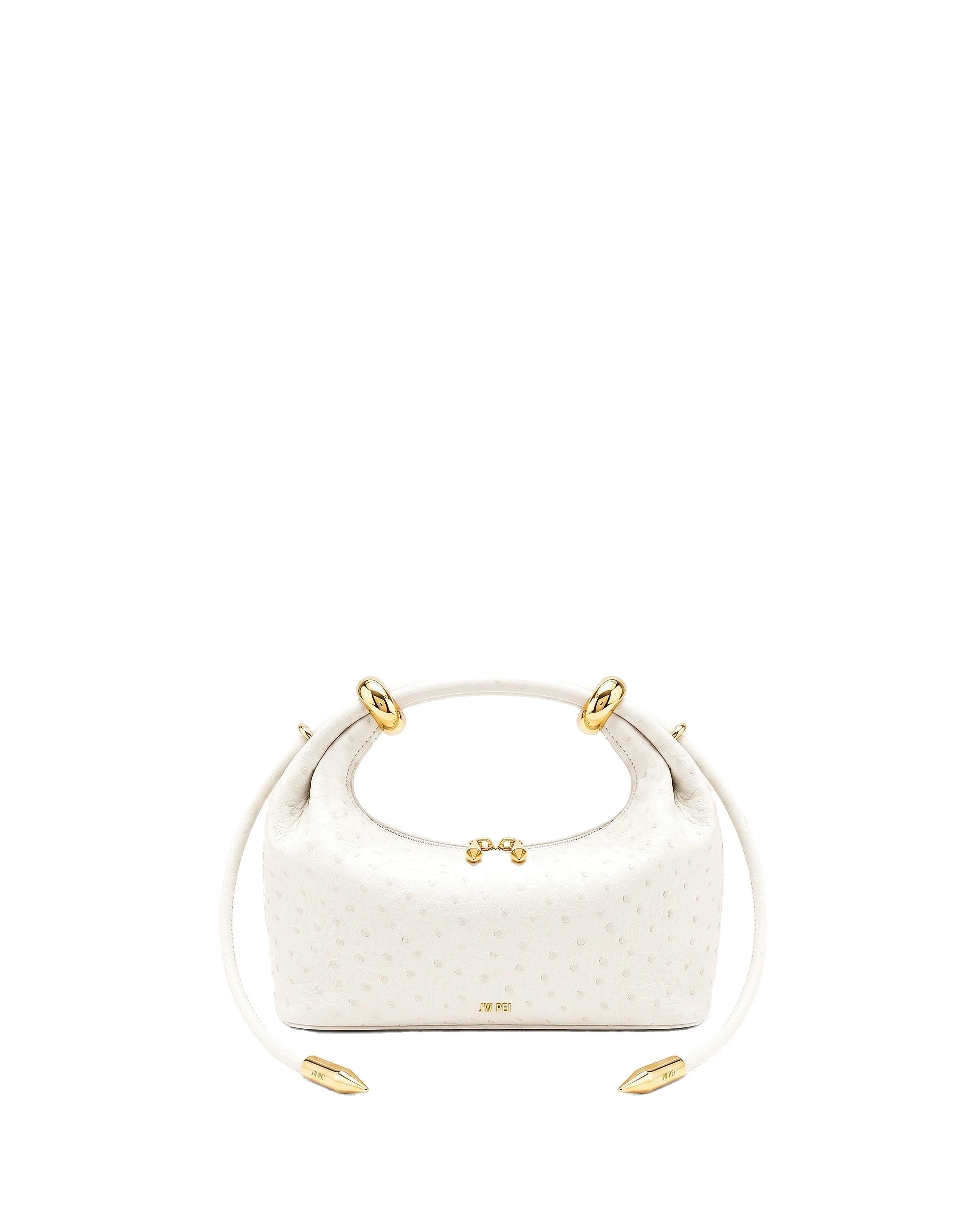 JW PEI Ellie Metal Ring Embellished Top Handle Bag in Off White | Totes & Top-Handle Bags | Luxury Shoes JW PEI Ellie Metal Ring Embellished Top Handle Bag in Off White
