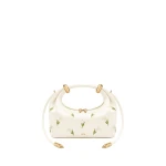 JW PEI Ellie Satin Finish Embroidered Metal Ring Embellished Top Handle Bag in White