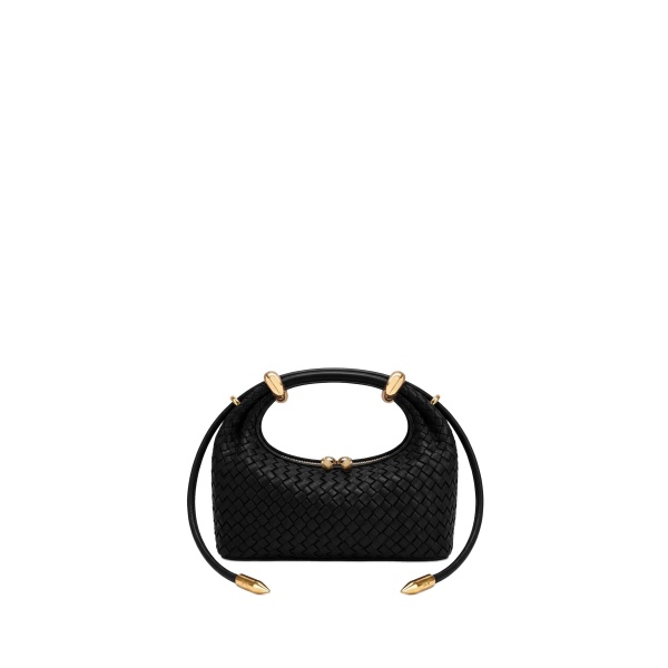 JW PEI Ellie Woven Metal Ring Embellished Top Handle Bag in Dark Black