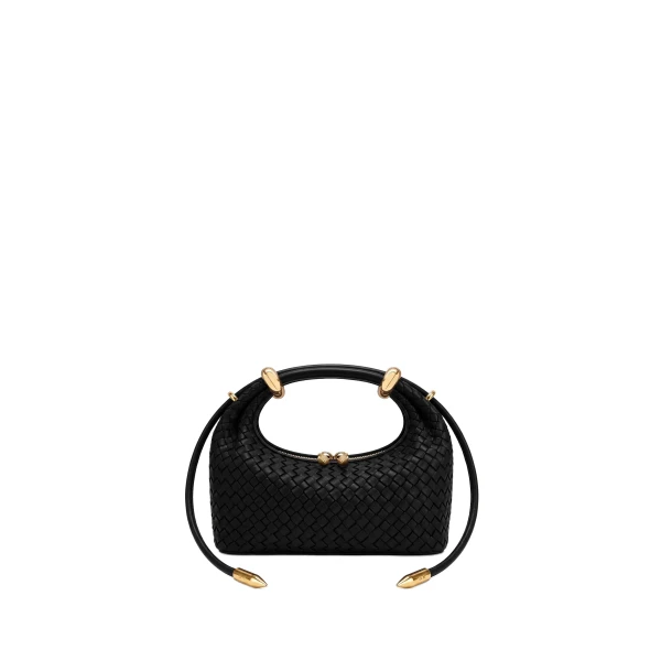 JW PEI Ellie Woven Metal Ring Embellished Top Handle Bag in Dark Black