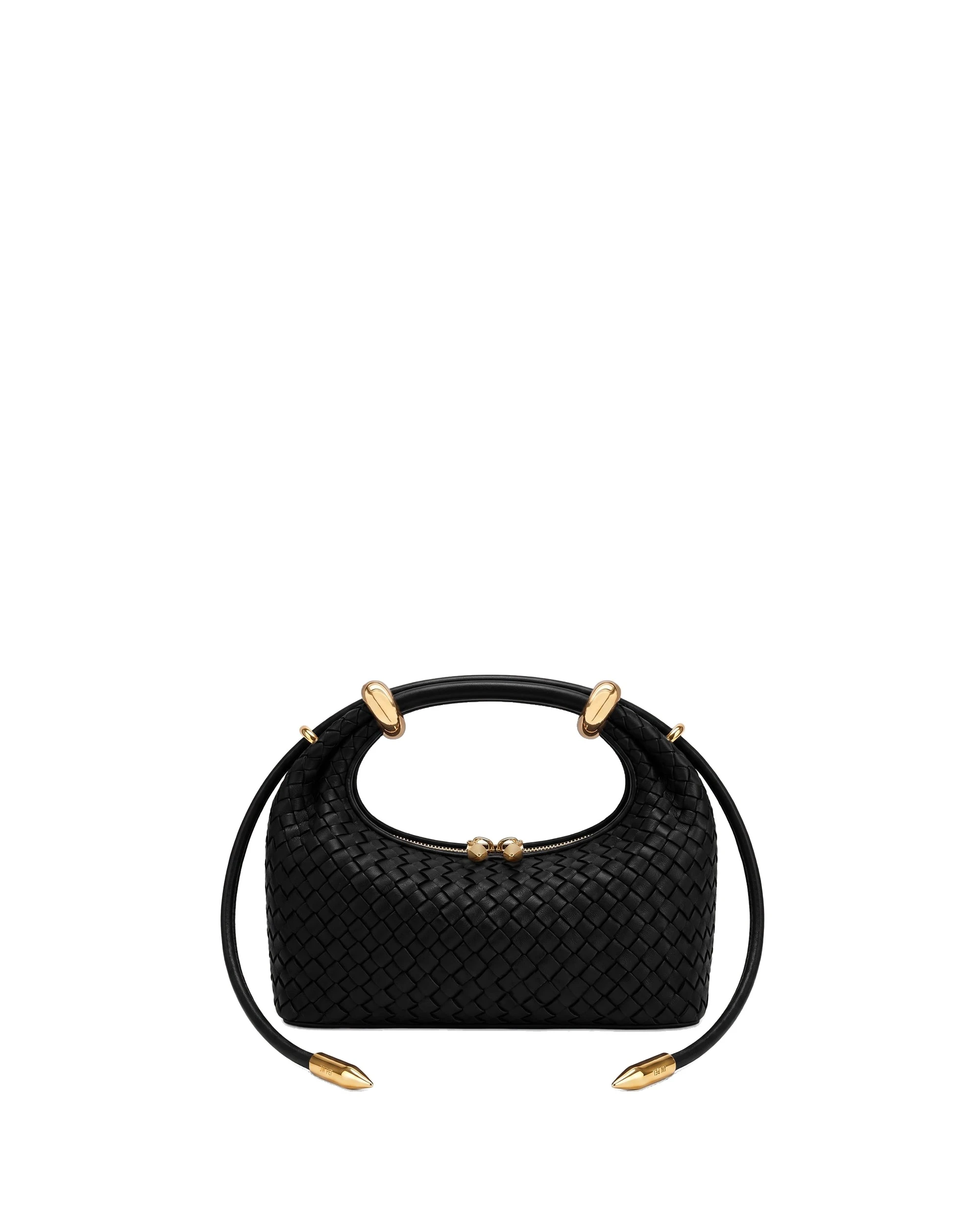 JW PEI Ellie Woven Metal Ring Embellished Top Handle Bag in Dark Black | Totes & Top-Handle Bags | Luxury Shoes JW PEI Ellie Woven Metal Ring Embellished Top Handle Bag in Dark Black