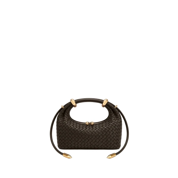 JW PEI Ellie Woven Metal Ring Embellished Top Handle Bag in Dark Brown