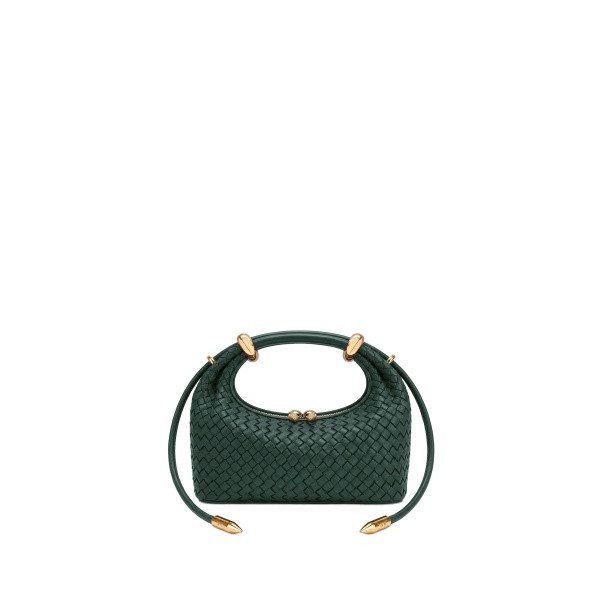 JW PEI Ellie Woven Metal Ring Embellished Top Handle Bag in Dark Green